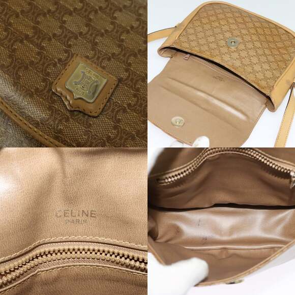 CELINE Macadam Canvas Shoulder Bag Beige Gold